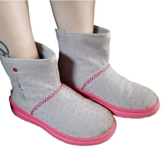 I Heart Ugg Boots Mini Boot Leather Gray Hot Pink Mini Women's WOMAN'S 7 - Picture 2 of 16